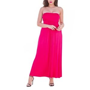 24seven‎ Strapless Maxi Dress Womens 2X Hot Pink Boho Chic Summer Flowy Gown NWT